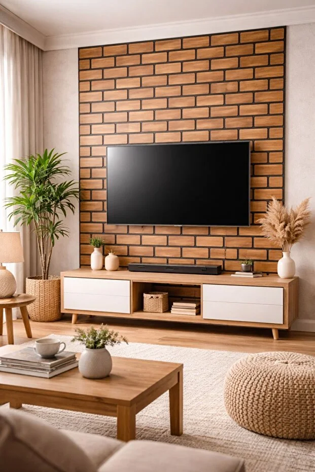 Dekoratif MDF ve Keçe Akustik Duvar Paneli 100x280 cm | Tuğla Desenli Duvar Kaplama | Toplam 6mm